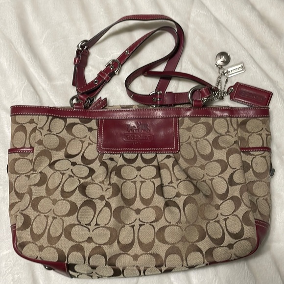 Coach purse, used, but very good condition. Brown and Maroon - Picture 1 of 2